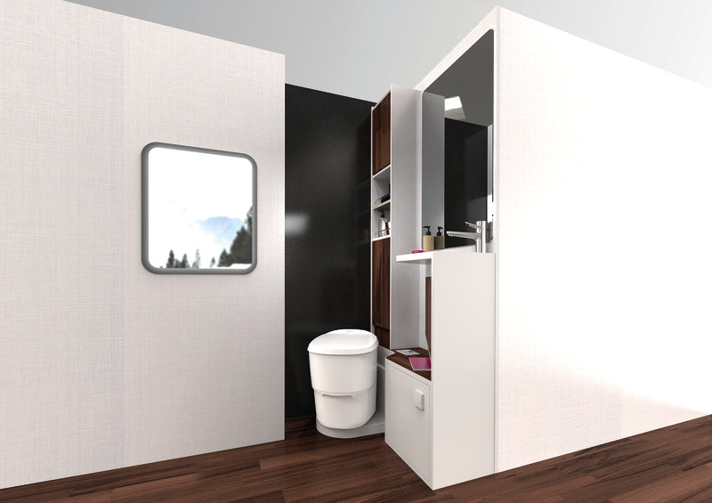 Clesana C1 toilet med L-adapter, sædehøjde 478 mm, posesystem, 12V