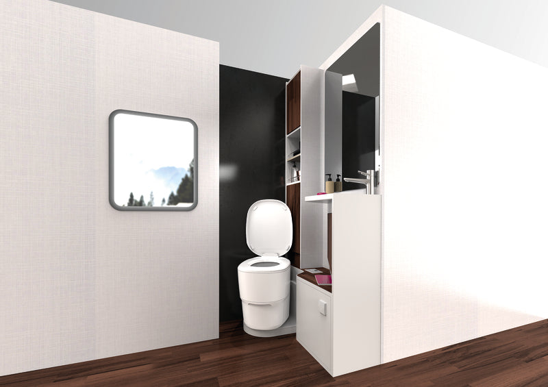 Clesana C1 toilet med L-adapter, sædehøjde 478 mm, posesystem, 12V